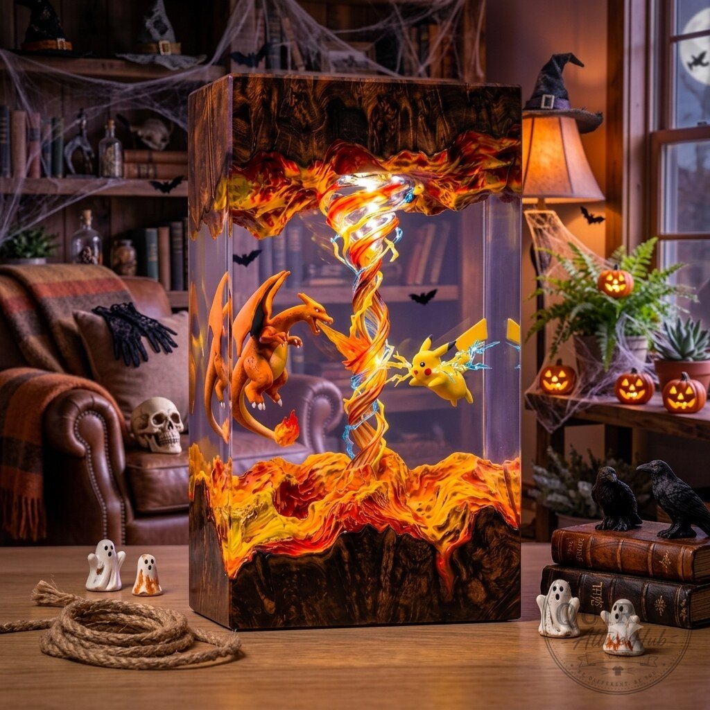 Charizard Pikachu Inspired Resin Lamp Epoxy Crystal LED Night Light