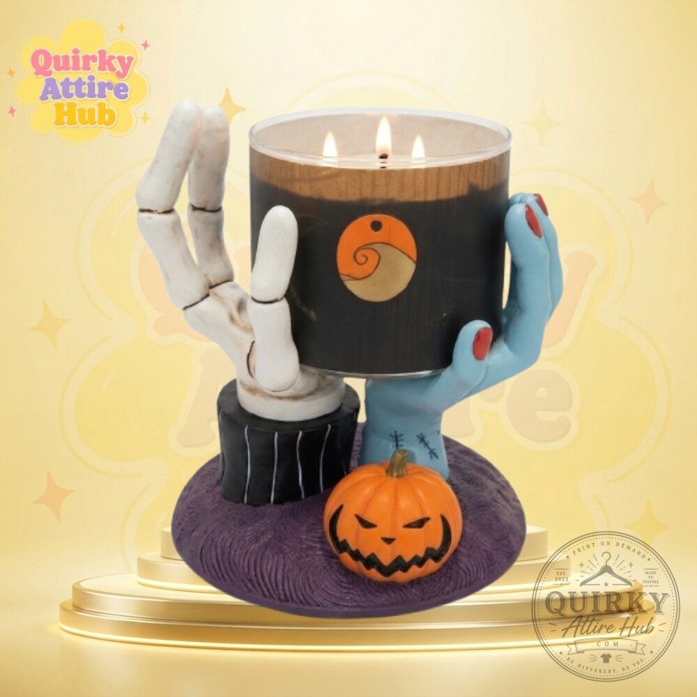 Jack & Sally Skeleton Hands Candle Holder Halloween 2026