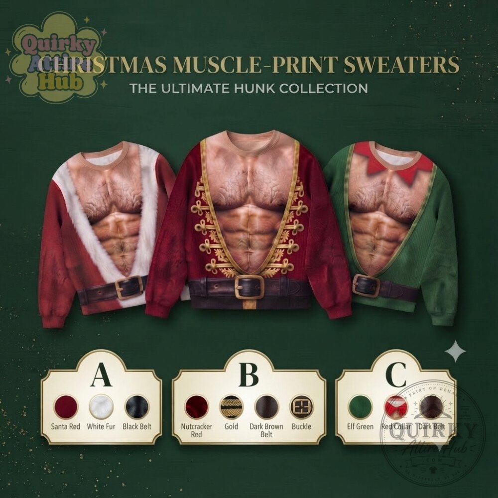 3D Fake Abs Hairy Santa Sweatshirt Funny Ugly Christmas Sweater Funny 3D Fake Abs Hairy Santa Ugly Christmas Sweatshirt – image 4 of 4