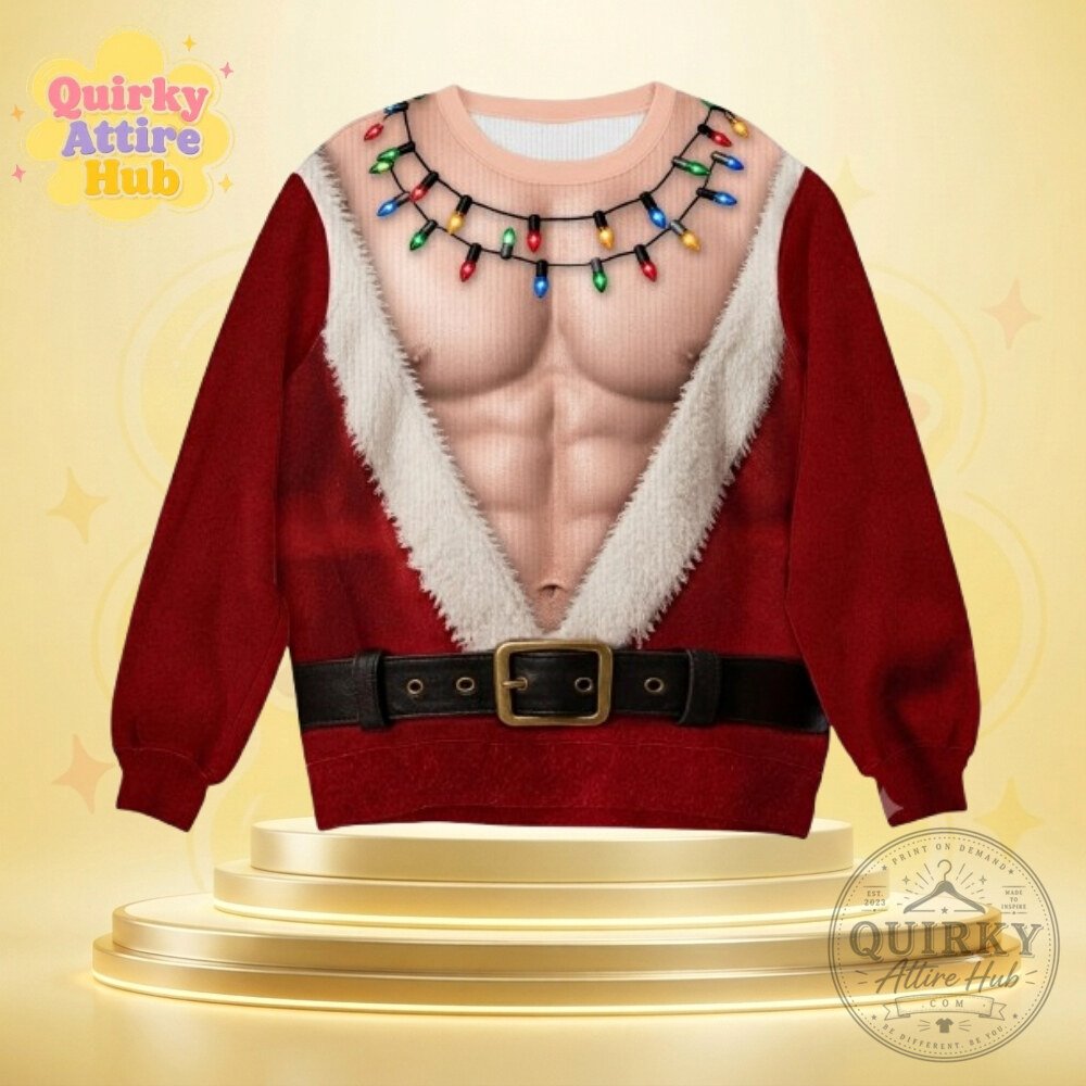 Funny Santa Abs Ugly Sweater Hairy Chest 3D Print Holiday