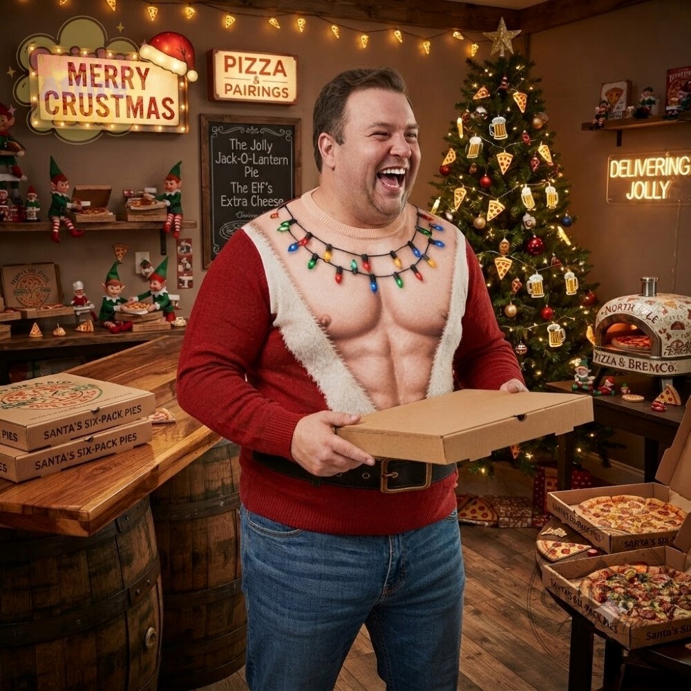 Funny Santa Abs Ugly Sweater Hairy Chest 3D Print Holiday Funny Hairy Chest Santa Abs 3D Print Ugly Holiday Sweatshirt – image 2 of 9
