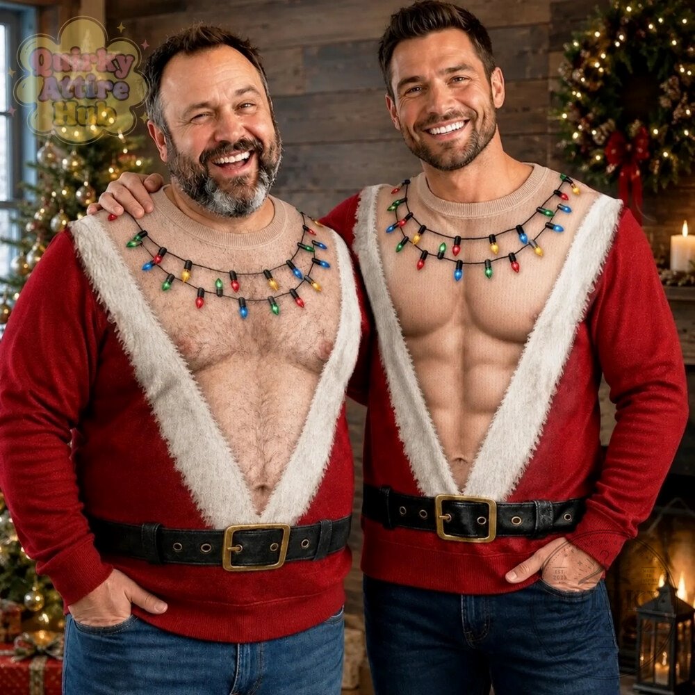 Funny Santa Abs Ugly Sweater Hairy Chest 3D Print Holiday Funny Hairy Chest Santa Abs 3D Print Ugly Holiday Sweatshirt – image 4 of 9