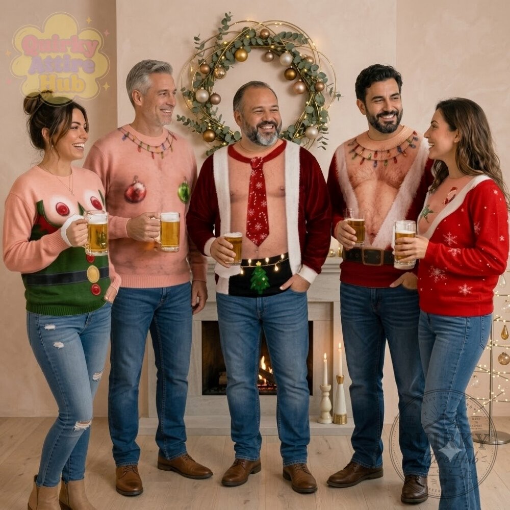 Funny Santa Abs Ugly Sweater Hairy Chest 3D Print Holiday Funny Hairy Chest Santa Abs 3D Print Ugly Holiday Sweatshirt – image 6 of 9