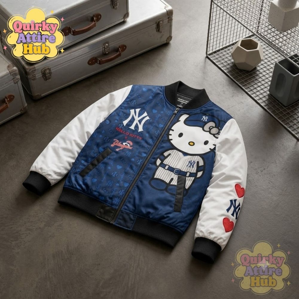 New York Yankees Hello Kitty Bomber Jacket Full-Zip Baseball Jacket (3) Yankees x Hello Kitty Bomber Jacket – Full-Zip New York Stadium Style — image 3