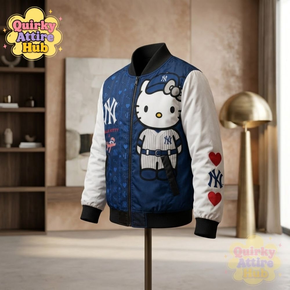 New York Yankees Hello Kitty Bomber Jacket Full-Zip Baseball Jacket (7) Yankees x Hello Kitty Bomber Jacket – Full-Zip New York Stadium Style — image 7