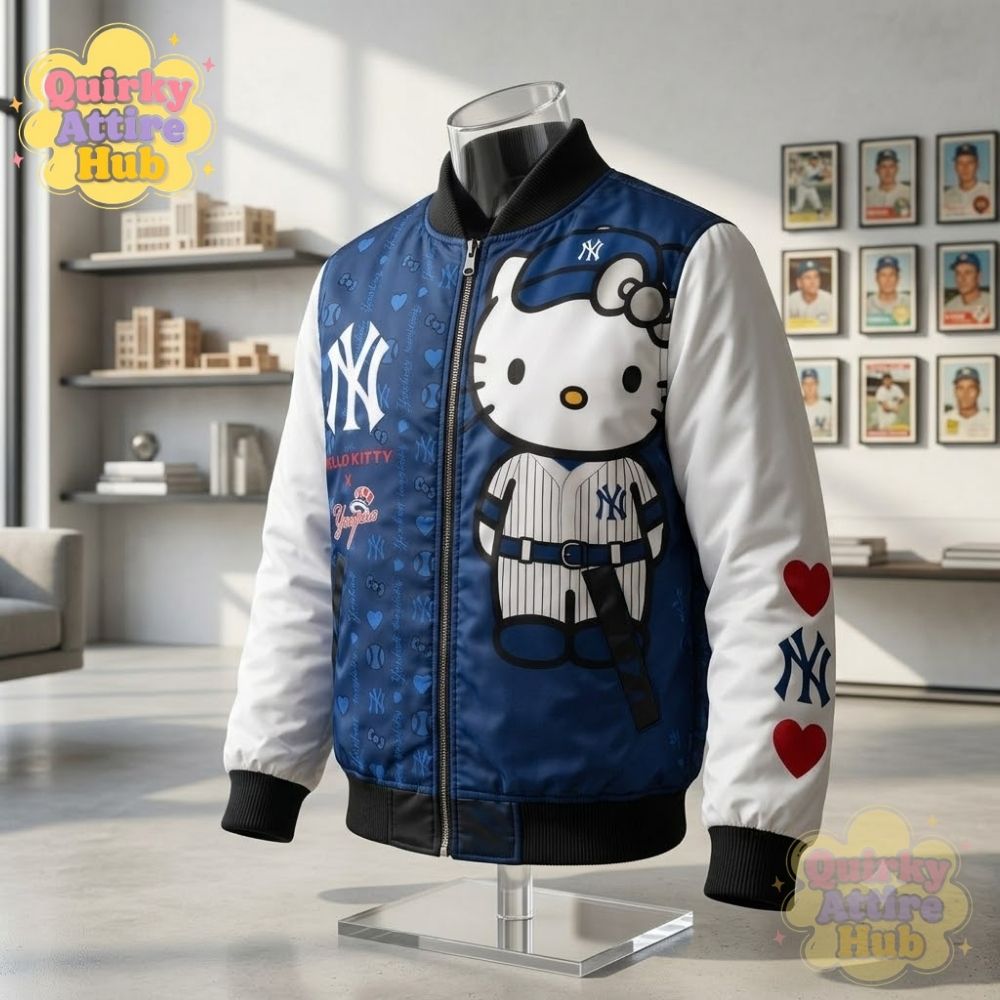 New York Yankees Hello Kitty Bomber Jacket Full-Zip Baseball Jacket (8) Yankees x Hello Kitty Bomber Jacket – Full-Zip New York Stadium Style — image 8