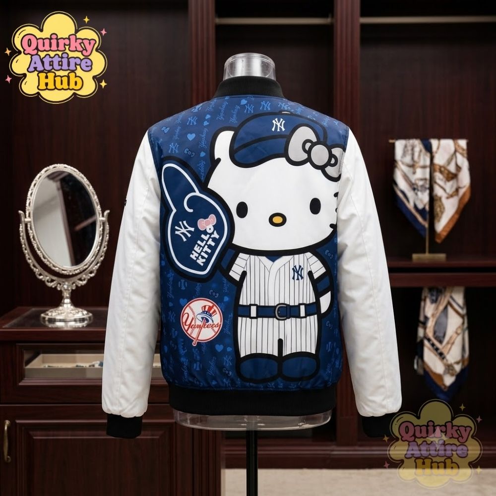 New York Yankees Hello Kitty Bomber Jacket Full-Zip Baseball Jacket (9) Yankees x Hello Kitty Bomber Jacket – Full-Zip New York Stadium Style — image 9