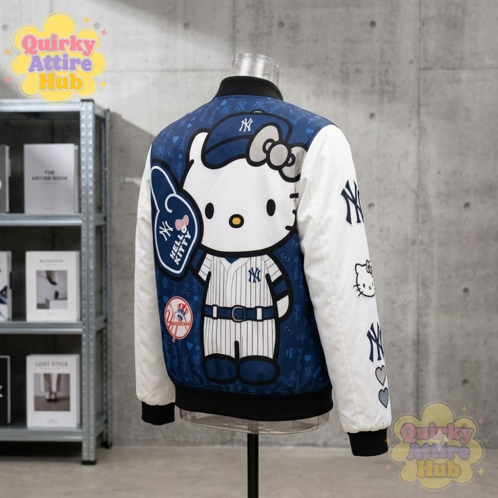 New York Yankees Hello Kitty Bomber Jacket Full-Zip Baseball Jacket (10) Yankees x Hello Kitty Bomber Jacket – Full-Zip New York Stadium Style — image 10