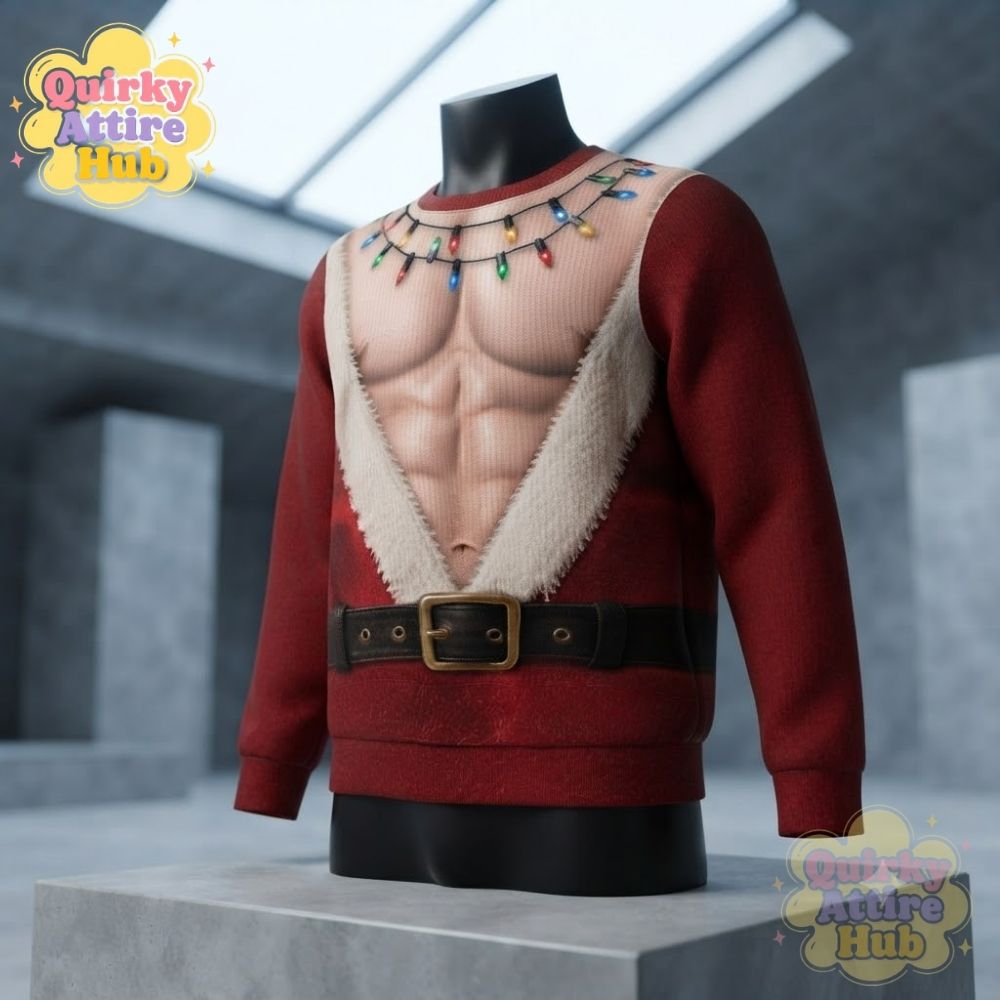 Funny Santa Abs Ugly Sweatshirt Hairy Chest 3D Print Holiday (2) Funny Hairy Chest Santa Abs 3D Print Ugly Holiday Sweatshirt — image 3
