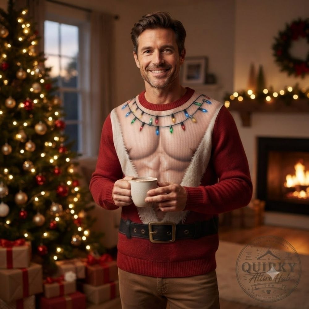 Funny Santa Abs Ugly Sweatshirt Hairy Chest 3D Print Holiday (3) Funny Hairy Chest Santa Abs 3D Print Ugly Holiday Sweatshirt – image 3 of 9