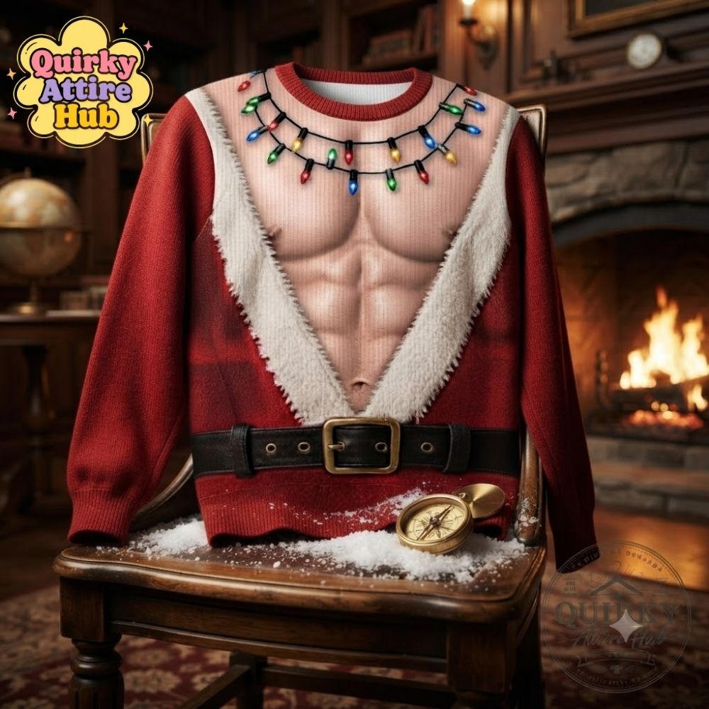 Funny Santa Abs Ugly Sweatshirt Hairy Chest 3D Print Holiday (4) Funny Hairy Chest Santa Abs 3D Print Ugly Holiday Sweatshirt — image 4