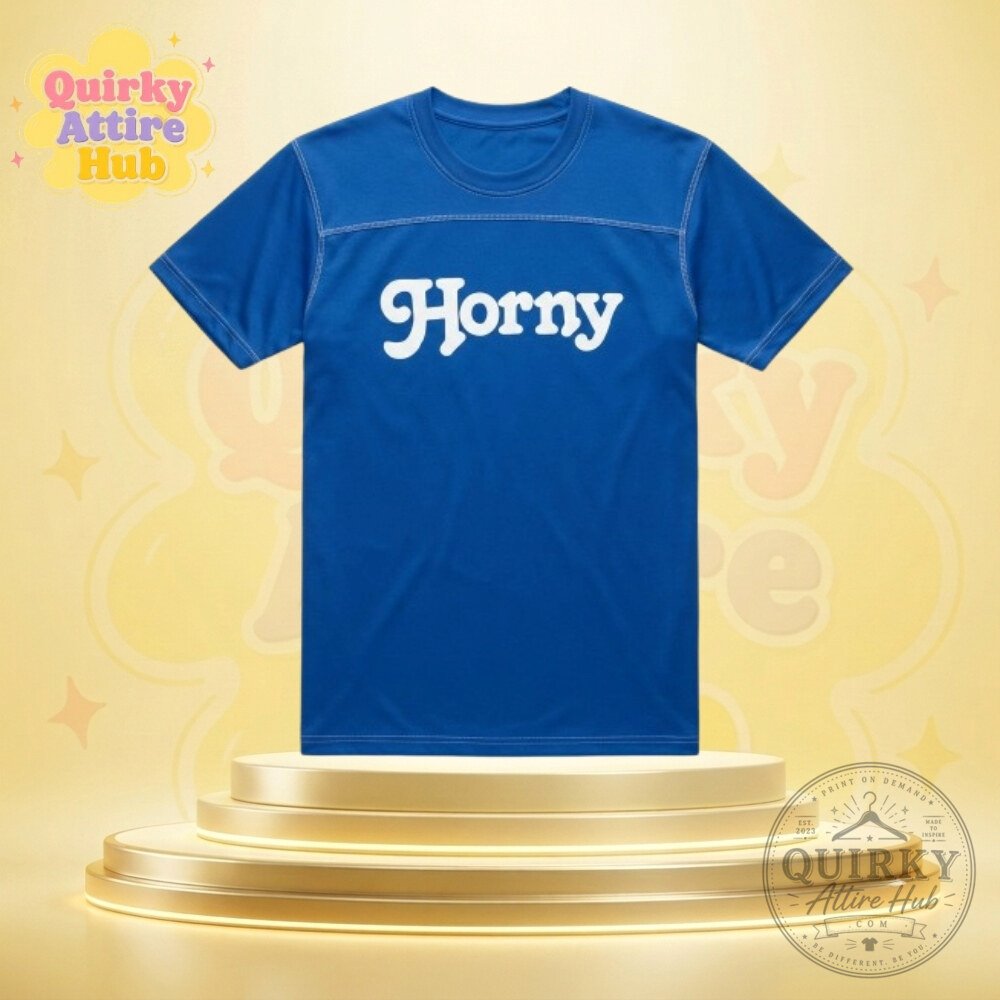 Jack Innanen Horny Script Logo T-Shirt 2026 Blue Graphic Contrast Stitch Tee