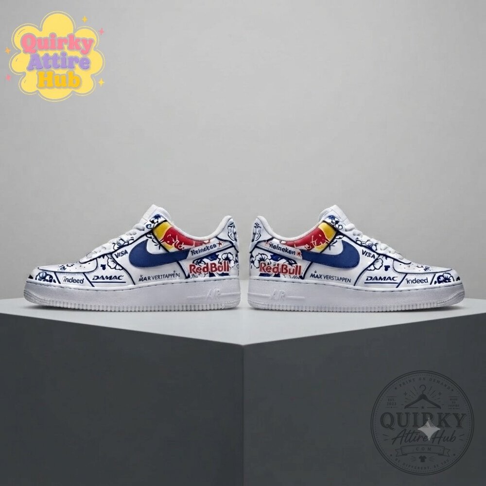 Max Verstappen 2026 Delft Blue Dutch GP Air Force 1 Shoes F1 Racing Sneakers 27 Max Verstappen 2026 Delft Blue Dutch GP Air Force 1 Shoes F1 Racing Sneakers