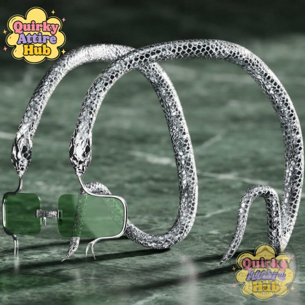 GuiFou Snake Eyewear Unstoppable Snake-Inspired Glasses 10 Snake Overhead Sunglasses Green Lenses Silver Snake Scale Frame