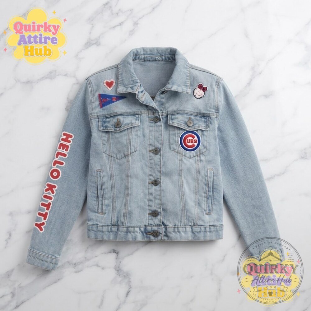 Chicago Cubs x Hello Kitty 2026 Denim Jacket Blue Baseball Jacket Chicago Cubs Hello Kitty 2026 Blue Denim Baseball Jacket – image 2 of 13