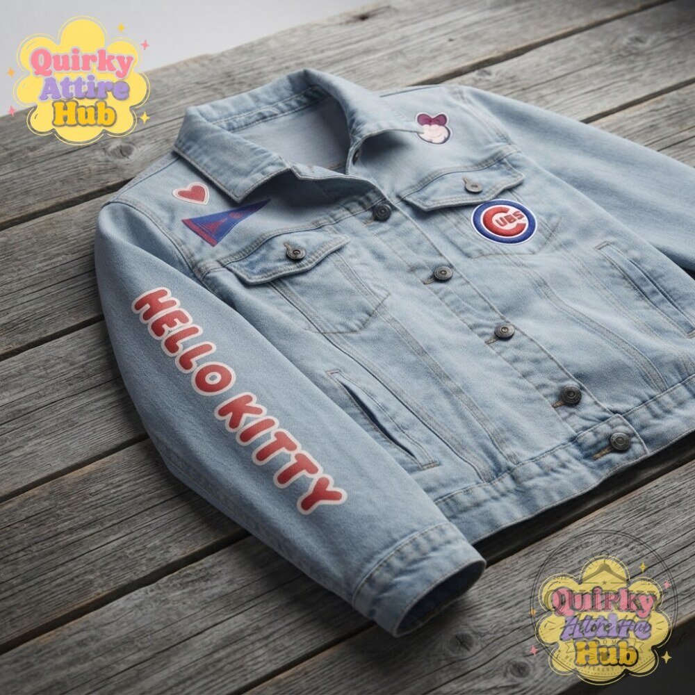Chicago Cubs x Hello Kitty 2026 Denim Jacket Blue Baseball Jacket Chicago Cubs Hello Kitty 2026 Blue Denim Baseball Jacket – image 3 of 13
