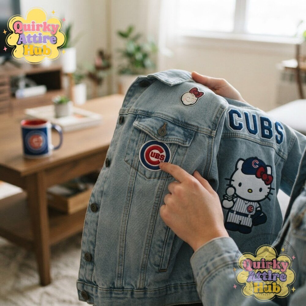 Chicago Cubs x Hello Kitty 2026 Denim Jacket Blue Baseball Jacket Chicago Cubs Hello Kitty 2026 Blue Denim Baseball Jacket – image 5 of 13