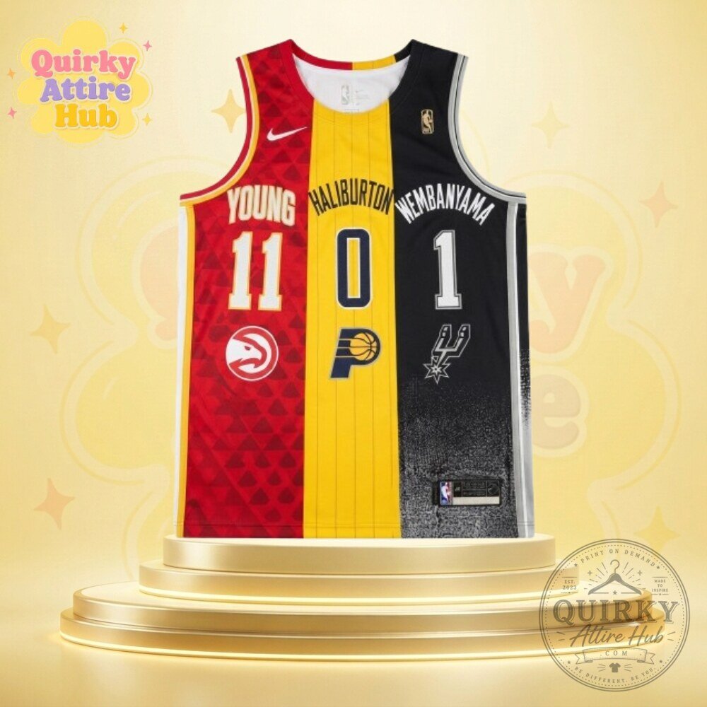 NBA 3-Way Split Mashup Jersey Trae Young Tyrese Haliburton & Victor Wembanyama