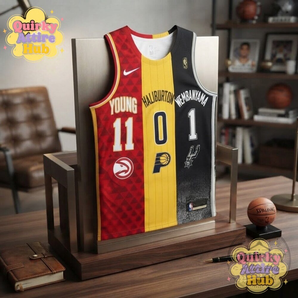 NBA 3-Way Split Mashup Jersey Trae Young Tyrese Haliburton & Victor Wembanyama 13 NBA 3-Way Split Mashup Jersey Trae Young Tyrese Haliburton & Victor Wembanyama