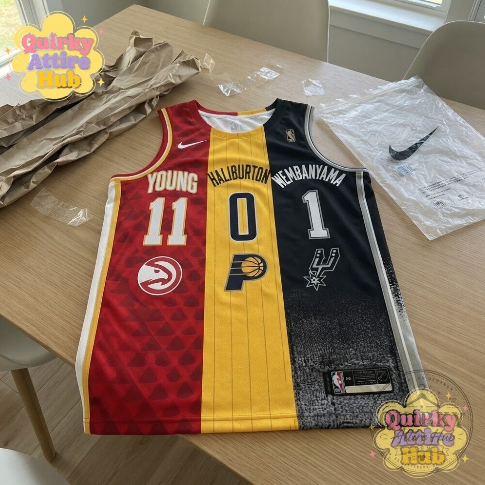 NBA 3-Way Split Mashup Jersey Trae Young Tyrese Haliburton & Victor Wembanyama 15 NBA 3-Way Split Mashup Jersey Trae Young Tyrese Haliburton & Victor Wembanyama