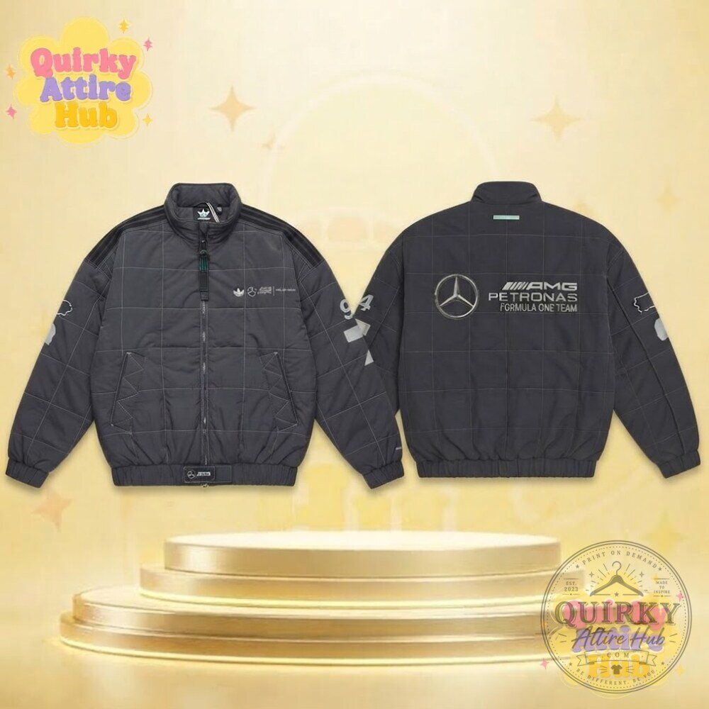 Adidas x Bad Bunny x Mercedes-AMG F1 Racing Jacket Quilted Motorsport Bomber Jacket