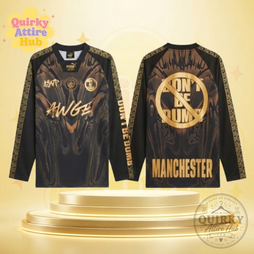 "Limited Edition PUMA x A$AP Rocky Man City Black Gold Jersey" 3 PUMA x A$AP Rocky Manchester City Limited Edition Jersey Black Gold