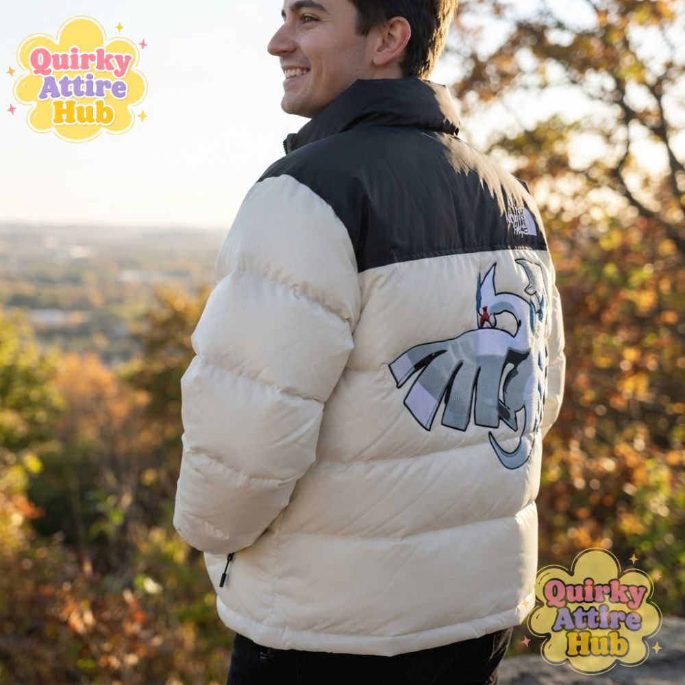 Pokemon x The North Face Lugia Nuptse 700 Puffer Jacket Custom Embroidered (2) Lugia Nuptse 700 Puffer Jacket – Pokemon x The North Face Embroidered — image 2