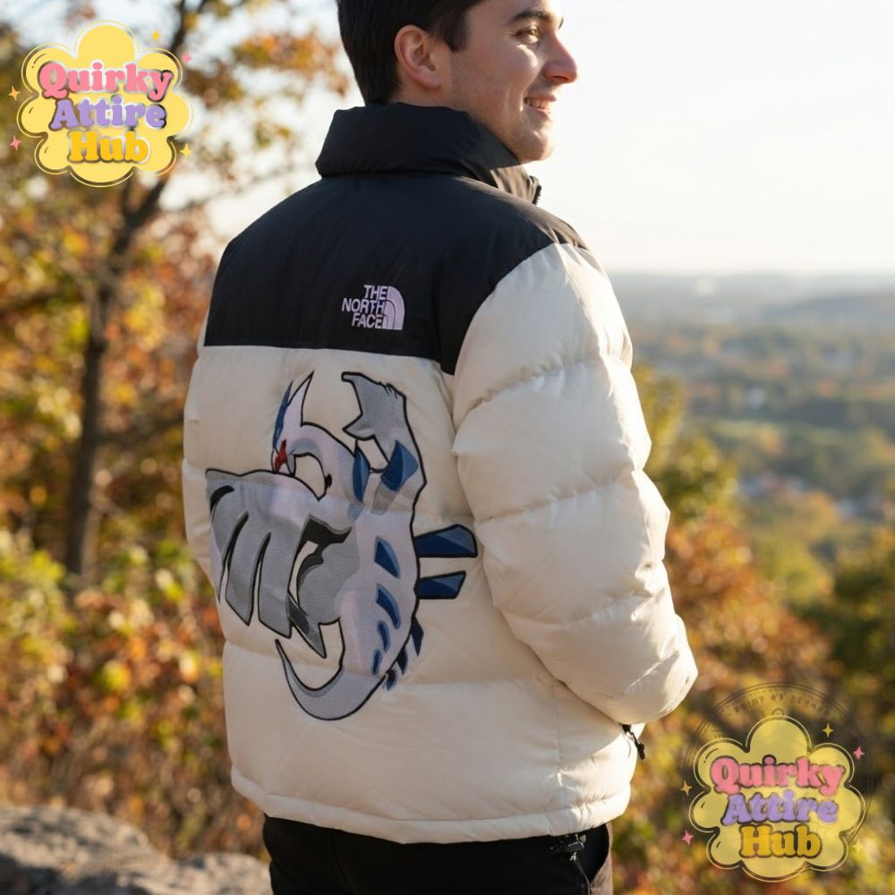 Pokemon x The North Face Lugia Nuptse 700 Puffer Jacket Custom Embroidered (3) Lugia Nuptse 700 Puffer Jacket – Pokemon x The North Face Embroidered — image 3