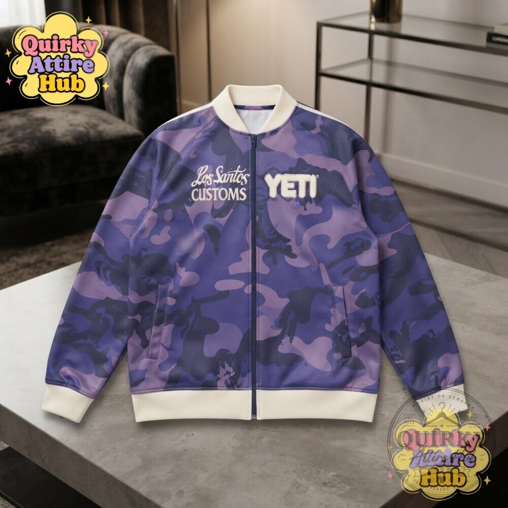 "Unlock the Exclusive Yeti x LS Customs Purple Camo GTA Jacket" 5 Yeti x LS Customs Purple Camo Jacket GTA Online Tracksuit