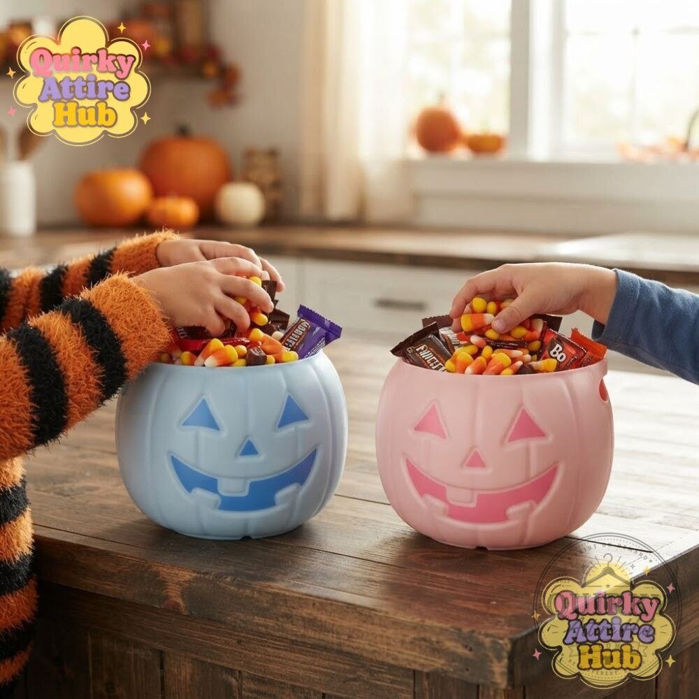 Pink & Blue Halloween Boo Basket Pumpkin Candy Bowl 17 Pink & Blue Halloween Boo Basket Pumpkin Candy Bowl