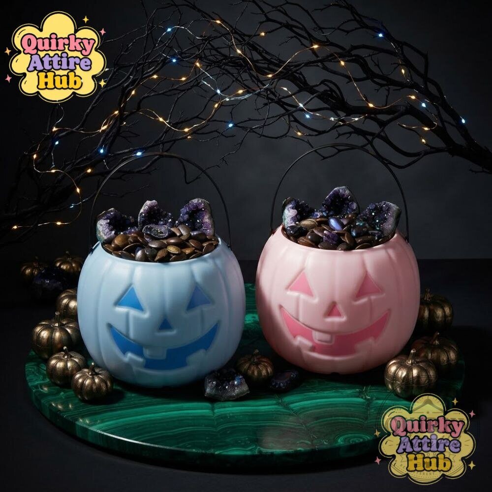 Pink & Blue Halloween Boo Basket Pumpkin Candy Bowl 19 Pink & Blue Halloween Boo Basket Pumpkin Candy Bowl