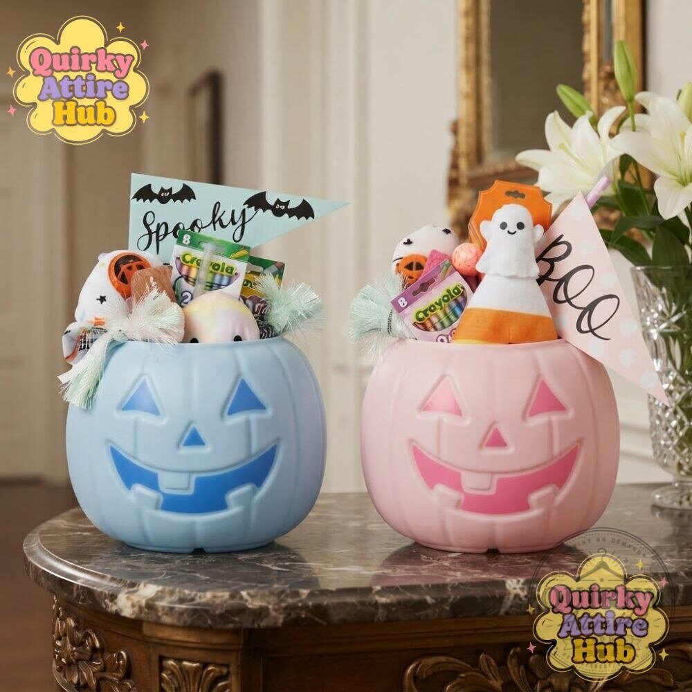 Pink & Blue Halloween Boo Basket Pumpkin Candy Bowl 25 Pink & Blue Halloween Boo Basket Pumpkin Candy Bowl