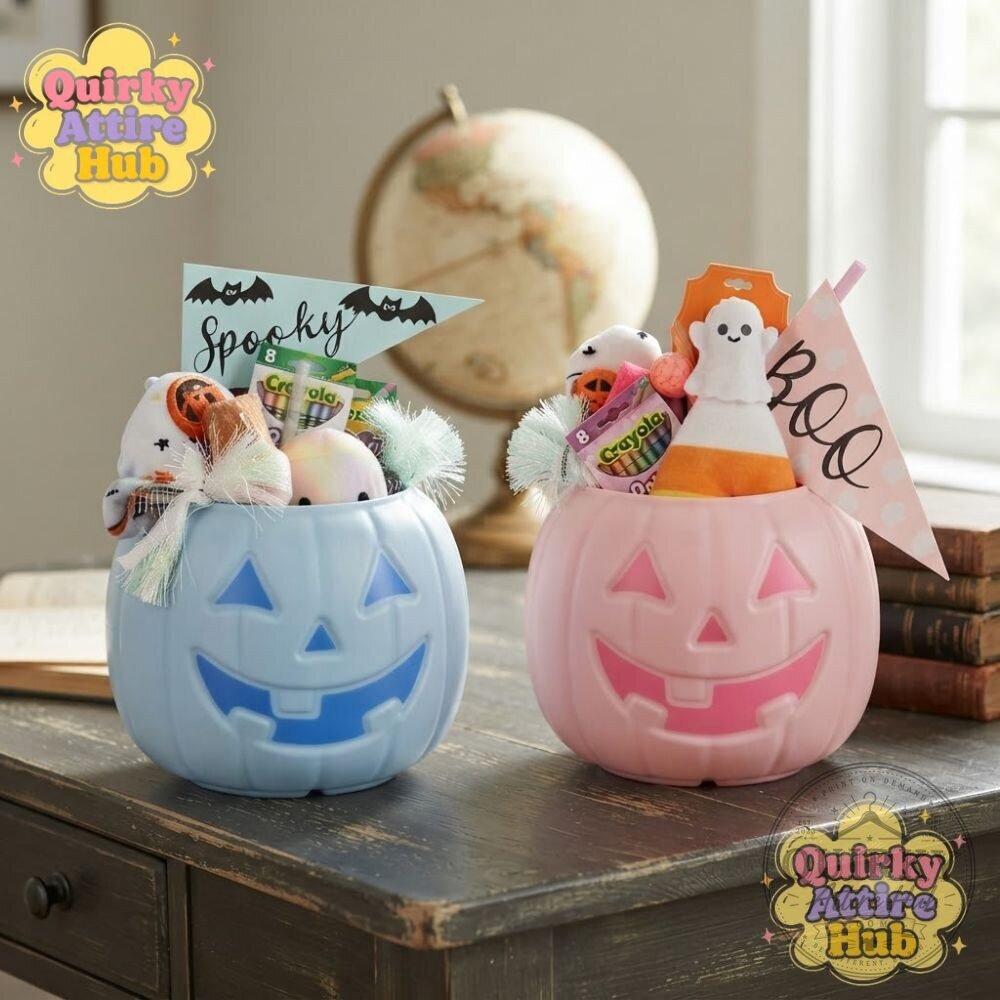 Pink & Blue Halloween Boo Basket Pumpkin Candy Bowl 26 Pink & Blue Halloween Boo Basket Pumpkin Candy Bowl