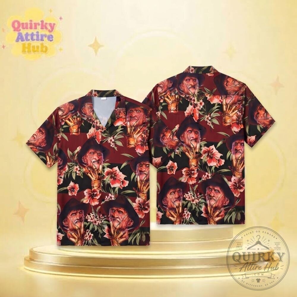 "Shop Freddy Krueger Hawaiian Shirt: Unique A Nightmare on Elm Street Style" 7 Freddy Krueger Hawaiian Shirt A Nightmare on Elm Street Horror Button-Up