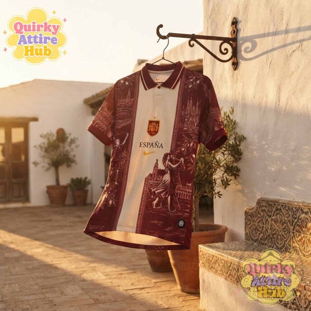 Spain Espana Soccer Polo Shirt Maroon Vintage Flamenco & Barcelona Print 19 Spain Espana Soccer Polo Shirt Maroon Vintage Flamenco & Barcelona Print