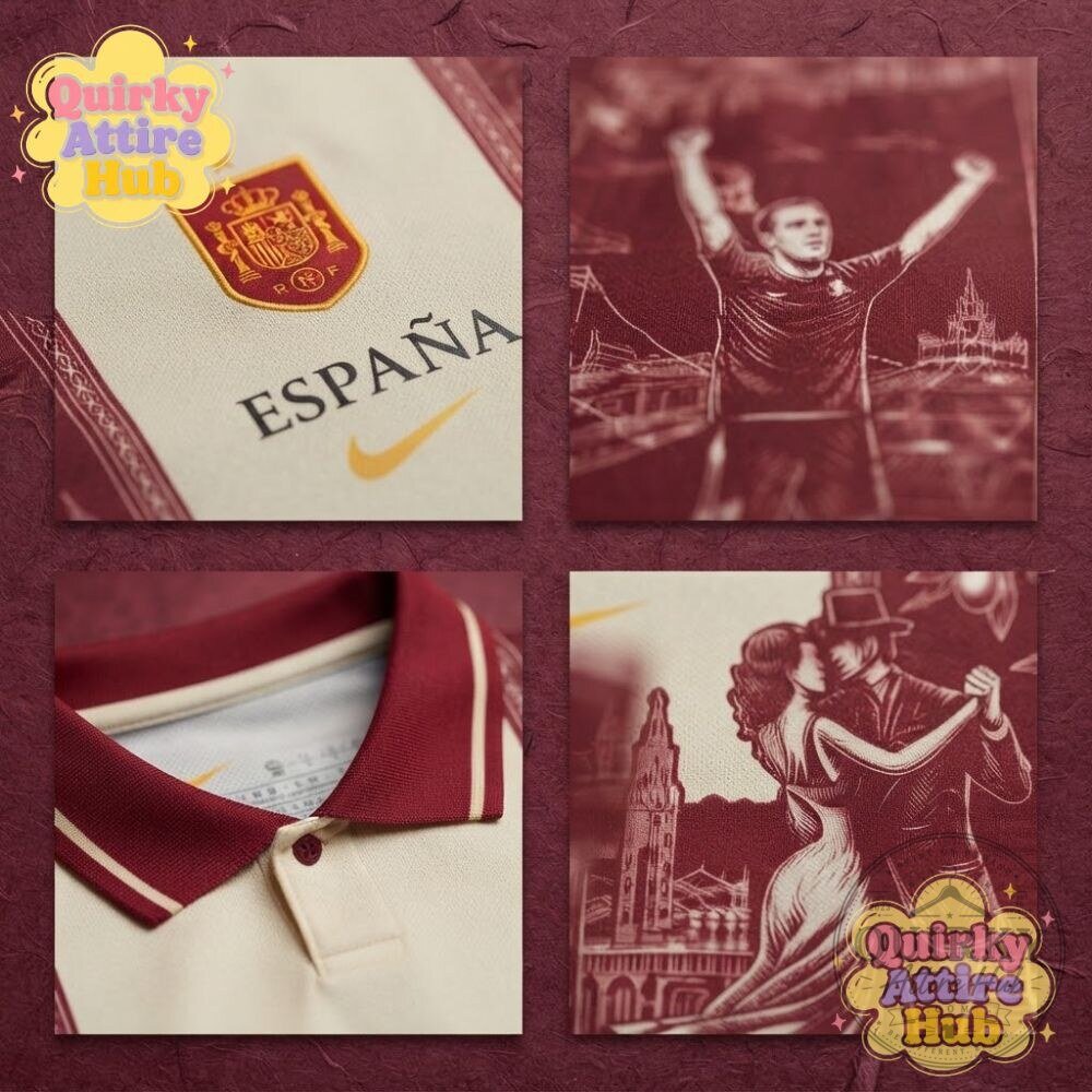 Spain Espana Soccer Polo Shirt Maroon Vintage Flamenco & Barcelona Print 20 Spain Espana Soccer Polo Shirt Maroon Vintage Flamenco & Barcelona Print