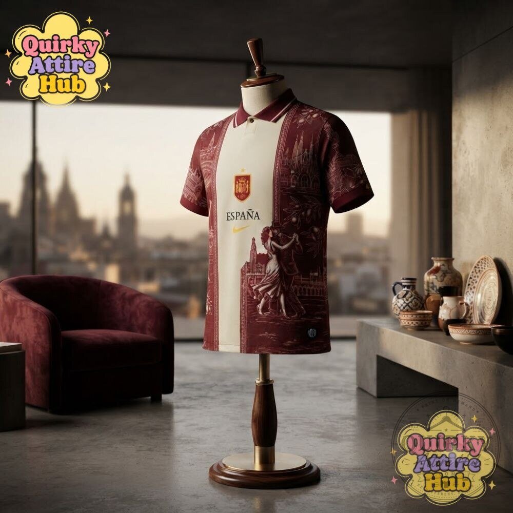 Spain Espana Soccer Polo Shirt Maroon Vintage Flamenco & Barcelona Print 21 Spain Espana Soccer Polo Shirt Maroon Vintage Flamenco & Barcelona Print