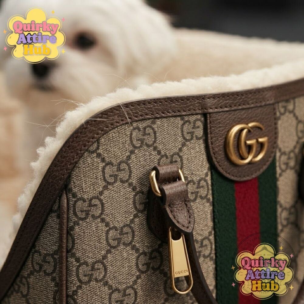 "Luxury Gucci GG Monogram Pet Bed: Stylish Comfort for Dogs & Cats" 2 Gucci GG Monogram Bag-Style Pet Bed Green Red Web Dog & Cat Bed