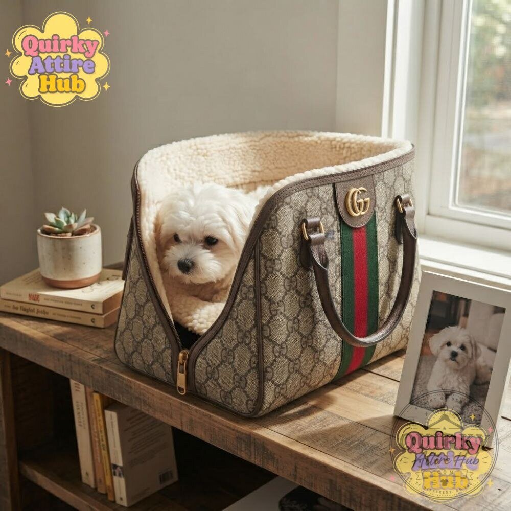 "Luxury Gucci GG Monogram Pet Bed: Stylish Comfort for Dogs & Cats" 8 Gucci GG Monogram Bag-Style Pet Bed Green Red Web Dog & Cat Bed