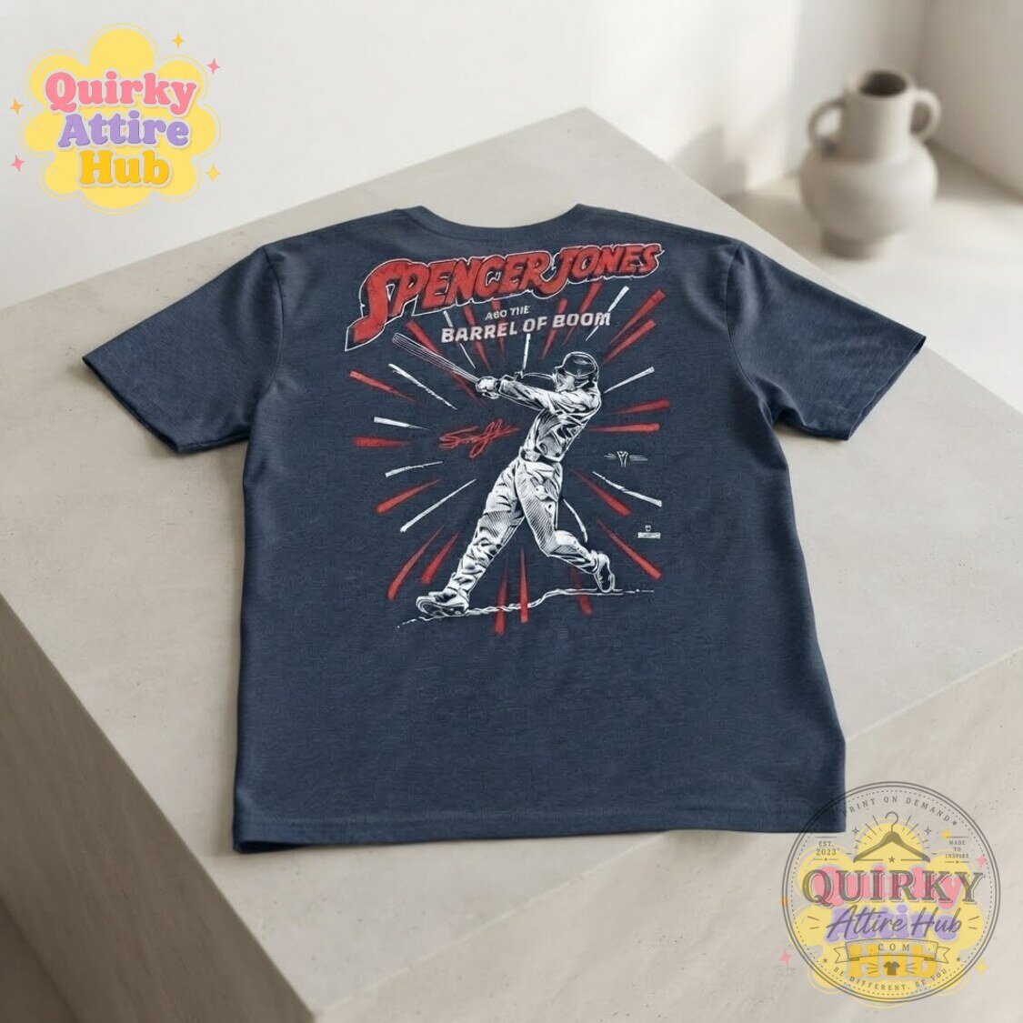Spencer Jones and the Barrel of Boom T-Shirt Midnight Navy Baseball Graphic Tee 14 Spencer Jones and the Barrel of Boom T-Shirt Midnight Navy Baseball Graphic Tee
