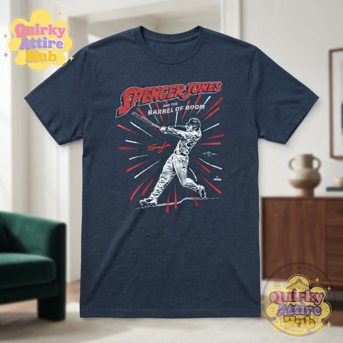 Spencer Jones and the Barrel of Boom T-Shirt Midnight Navy Baseball Graphic Tee 15 Spencer Jones and the Barrel of Boom T-Shirt Midnight Navy Baseball Graphic Tee
