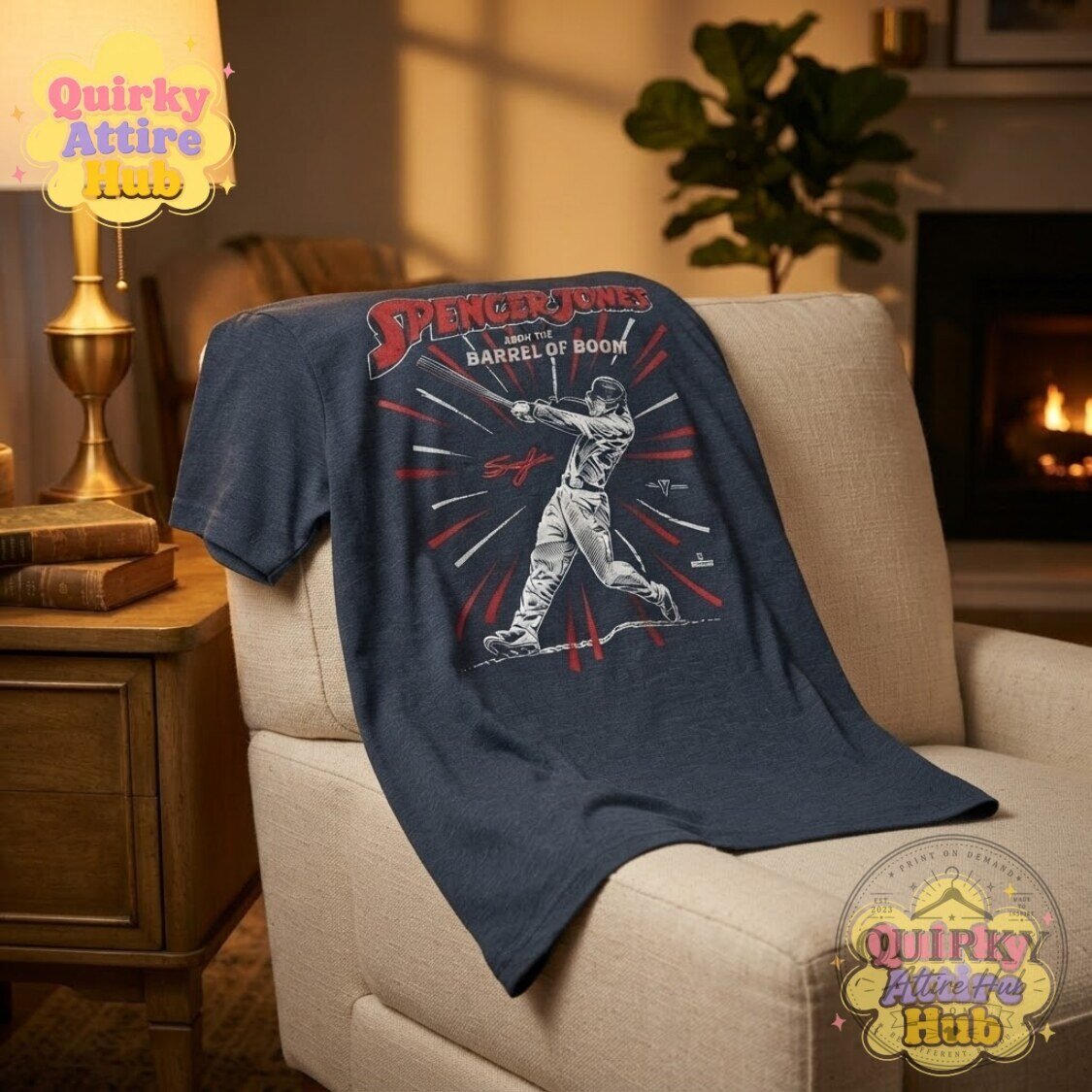 Spencer Jones and the Barrel of Boom T-Shirt Midnight Navy Baseball Graphic Tee 16 Spencer Jones and the Barrel of Boom T-Shirt Midnight Navy Baseball Graphic Tee