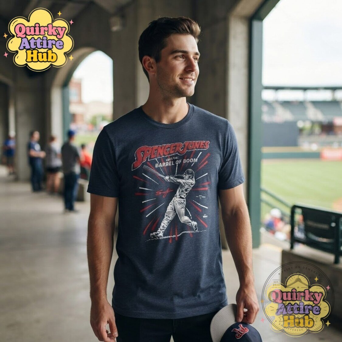Spencer Jones and the Barrel of Boom T-Shirt Midnight Navy Baseball Graphic Tee 17 Spencer Jones and the Barrel of Boom T-Shirt Midnight Navy Baseball Graphic Tee