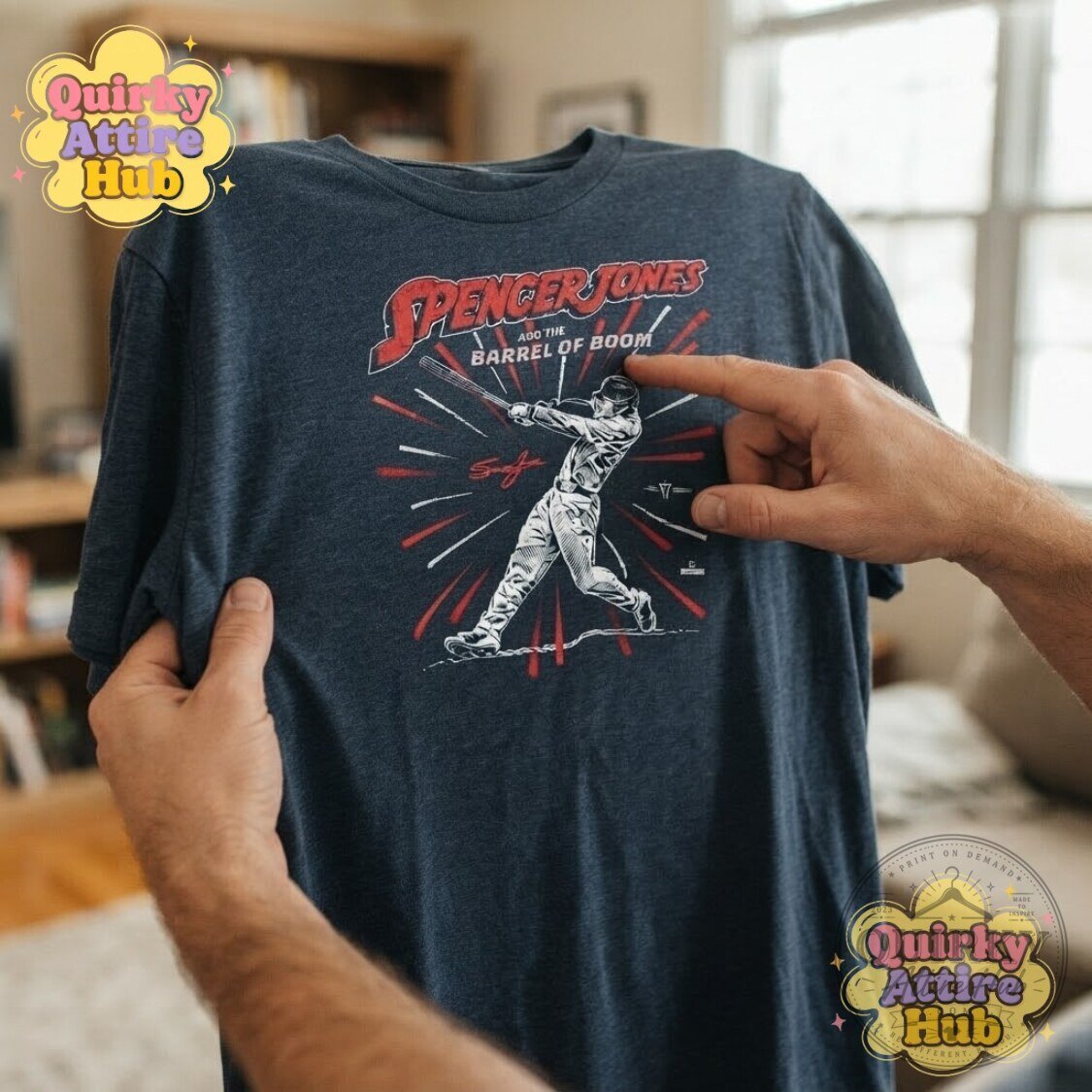 Spencer Jones and the Barrel of Boom T-Shirt Midnight Navy Baseball Graphic Tee 19 Spencer Jones and the Barrel of Boom T-Shirt Midnight Navy Baseball Graphic Tee