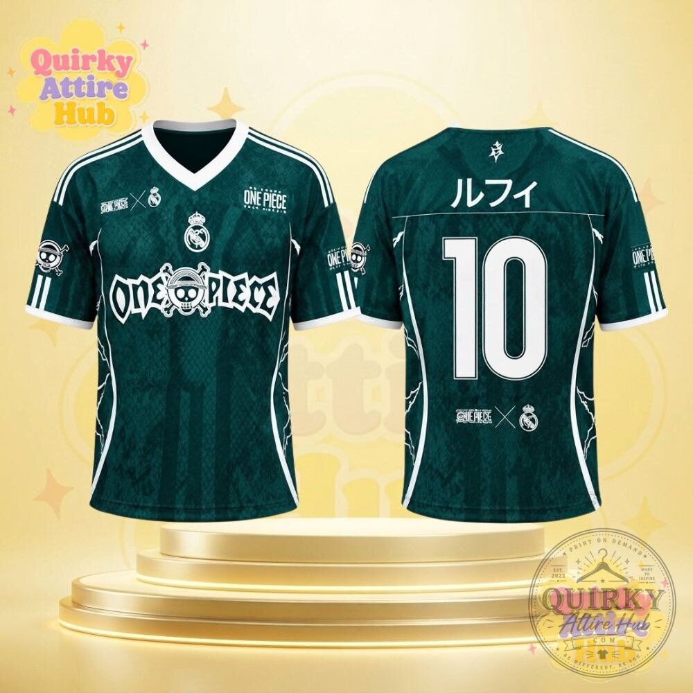 Real Madrid x One Piece Luffy Skull Green Soccer Jersey