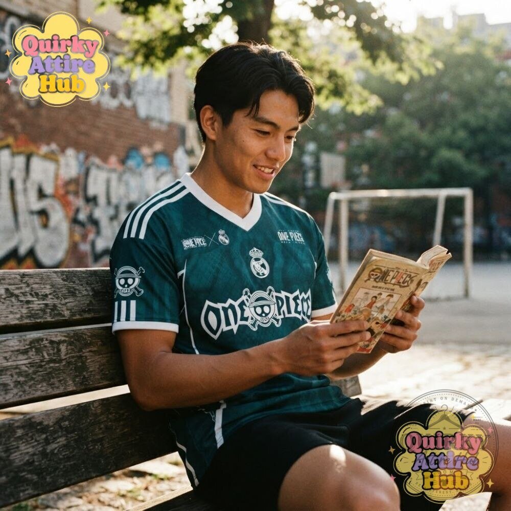 Real Madrid x One Piece Luffy Skull Green Soccer Jersey 20 Real Madrid x One Piece Luffy Skull Green Soccer Jersey