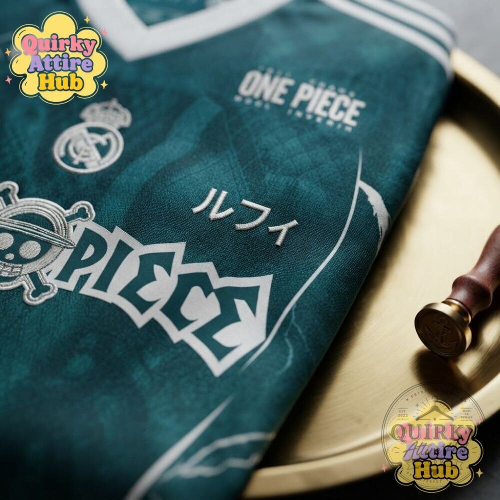 Real Madrid x One Piece Luffy Skull Green Soccer Jersey 21 Real Madrid x One Piece Luffy Skull Green Soccer Jersey
