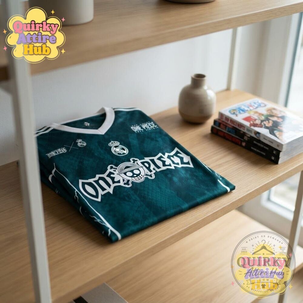 Real Madrid x One Piece Luffy Skull Green Soccer Jersey 25 Real Madrid x One Piece Luffy Skull Green Soccer Jersey