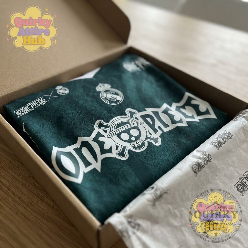 Real Madrid x One Piece Luffy Skull Green Soccer Jersey 27 Real Madrid x One Piece Luffy Skull Green Soccer Jersey