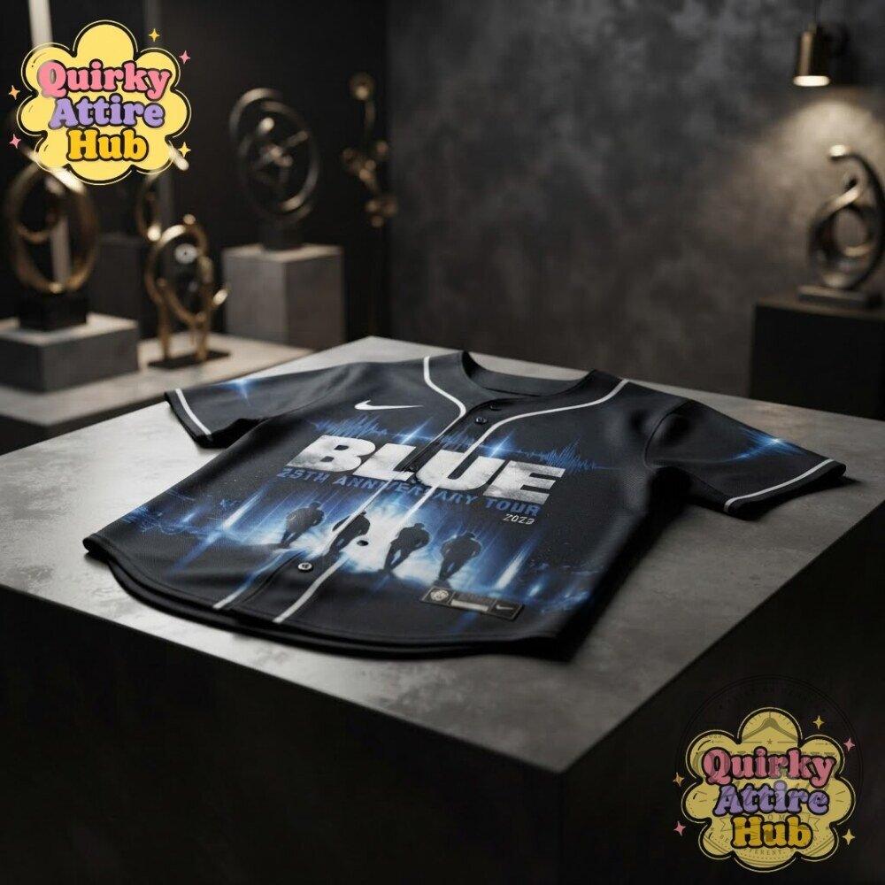 Blue 25th Anniversary Tour Black Baseball Jersey Front Graphic & Band Member Portraits 21 Blue 25th Anniversary Tour Black Baseball Jersey Front Graphic & Band Member Portraits